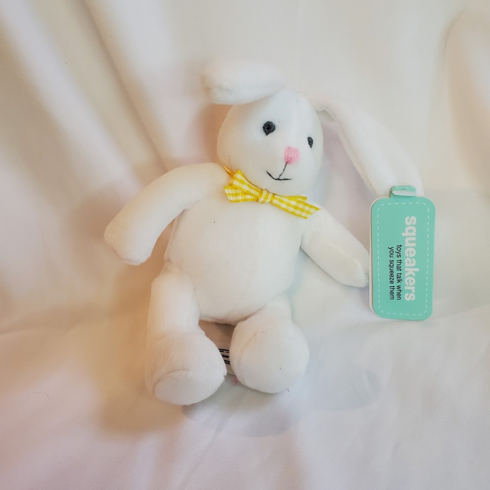 Baby Gap Squeakers Bunny Rabbit Yellow Gingham Bow White Plush Tags NO SOUND